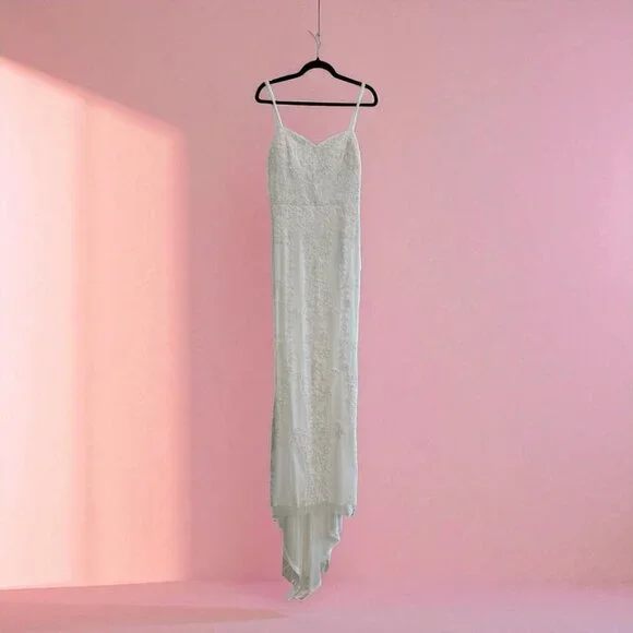 Lulus Momentous Love White Beaded Bustier Mesh Mermaid Maxi Dress Size Large - Picture 5 of 16